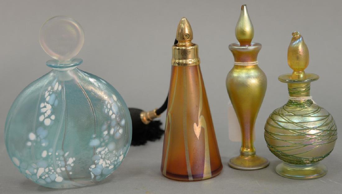 Four art glass perfume bottles to include Loetz gold (1 of 8)