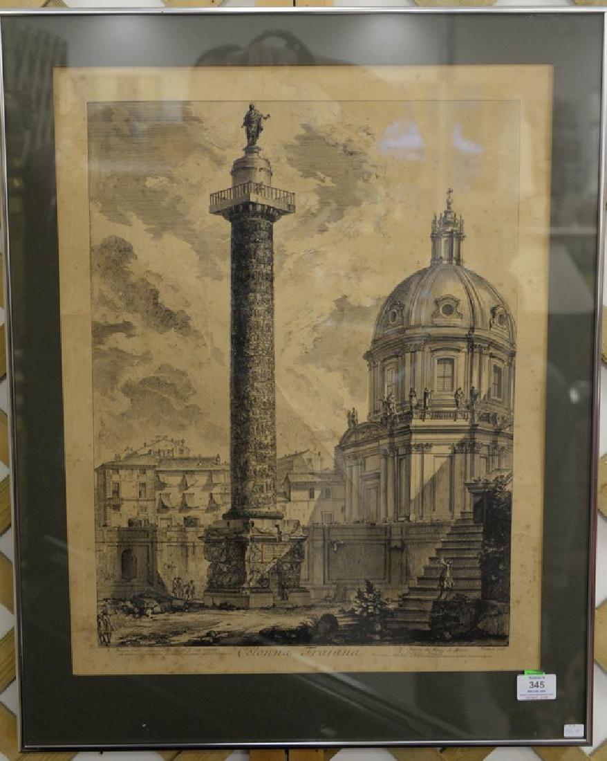 Giovanni Battista Piranesi (1720-1778) engraving,: Giovanni Battista Piranesi (1720-1778) engraving, Colonna Trajana, signed in plate: Piranesi Fecit, foxing and staining throughout. sight size 23" x 18"
