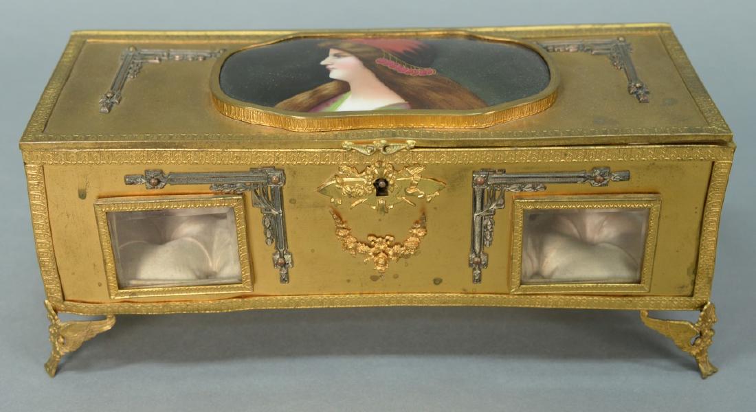 French gilt metal rectangular dresser box having oblong (1 of 4)