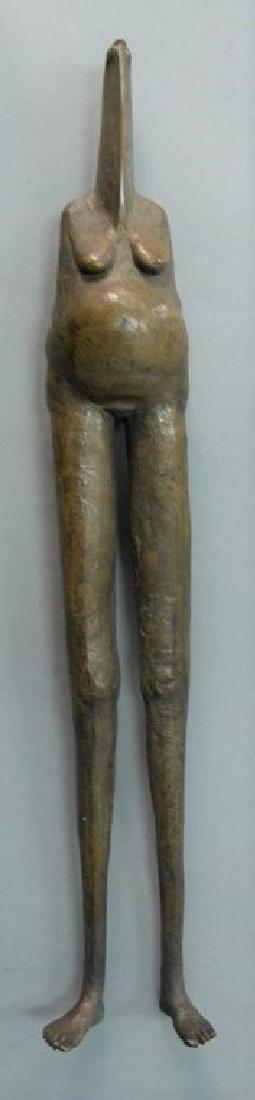 Bronze Nude Woman having tall legs, long neck, and: Bronze Nude Woman having tall legs, long neck, and small face unsigned In the manner of Sydney Alex Kumalo (1935-1988) or Henry Spencer Moore (1898-1986) ht. 18 1/4in.