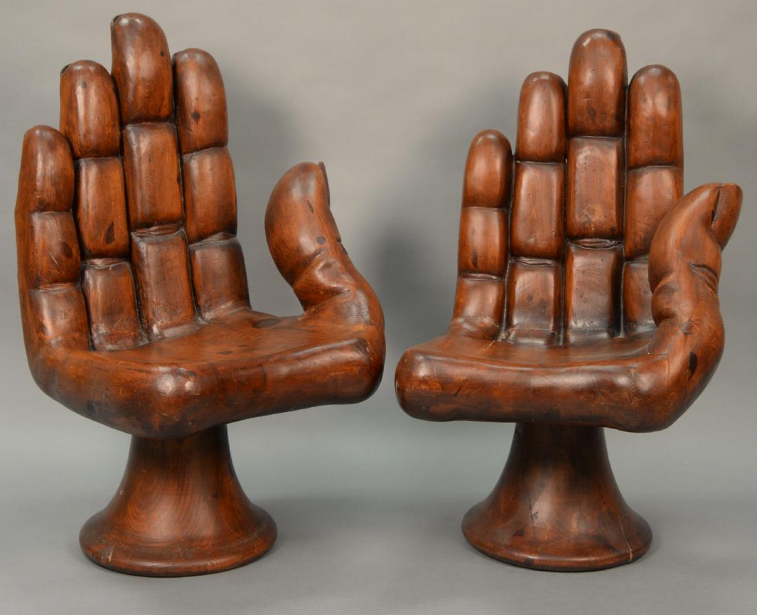 Style of Pedro Friedeberg, pair of carved wood hand (1 of 9)
