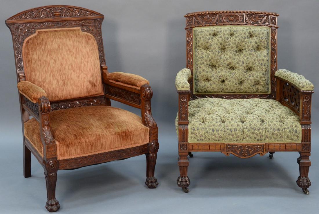 Two Aesthetic Victorian armchairs, one with tufted (1 of 7)