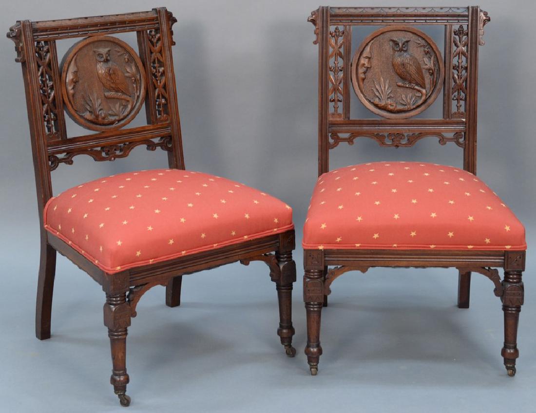 Pair of Victorian side chairs, backs with round panel (1 of 6)