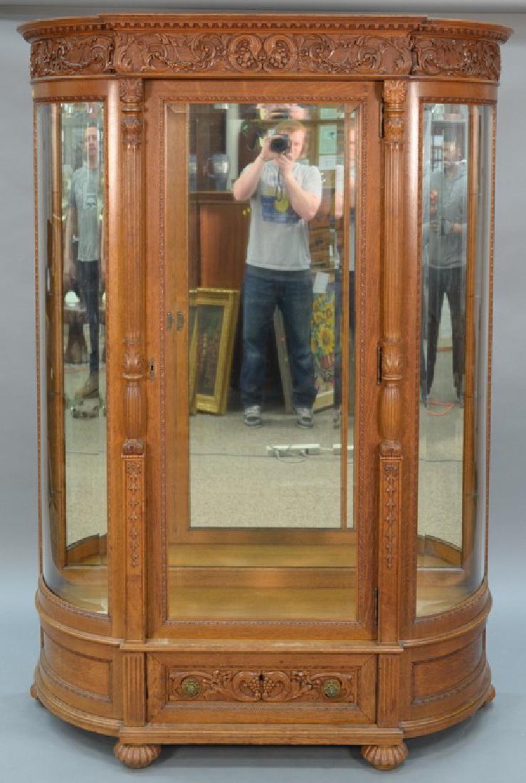 R. J. Horner Victorian oak china cabinet having carved (1 of 6)