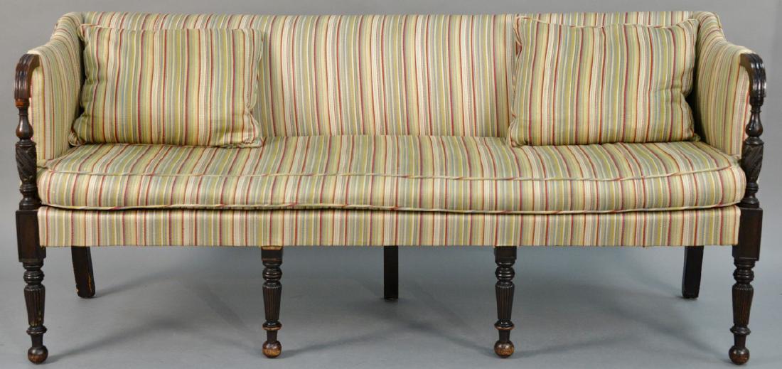 Sheraton upholstered sofa having exposed wood hand (1 of 4)