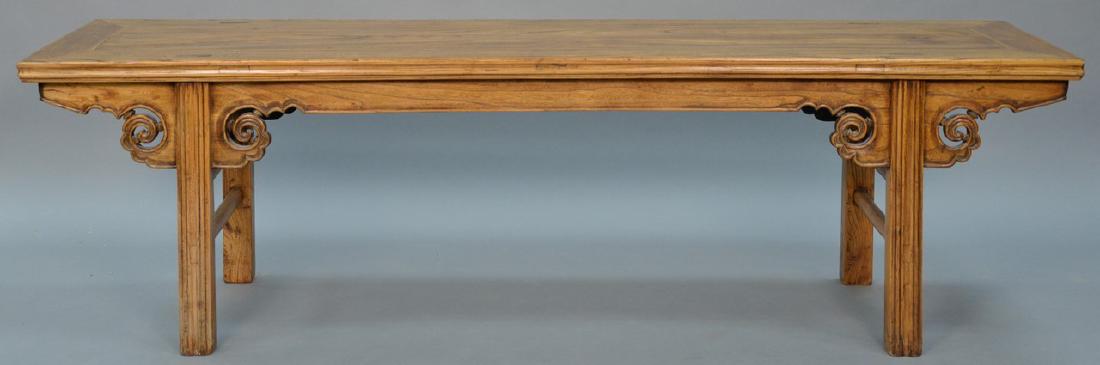 Chinese table with rectangular top over carved skirt (1 of 6)