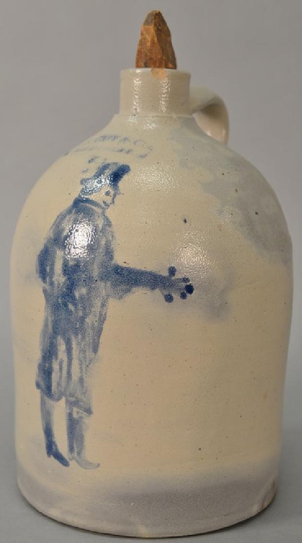 Stoneware jug with cobalt blue man having top hat and (1 of 7)