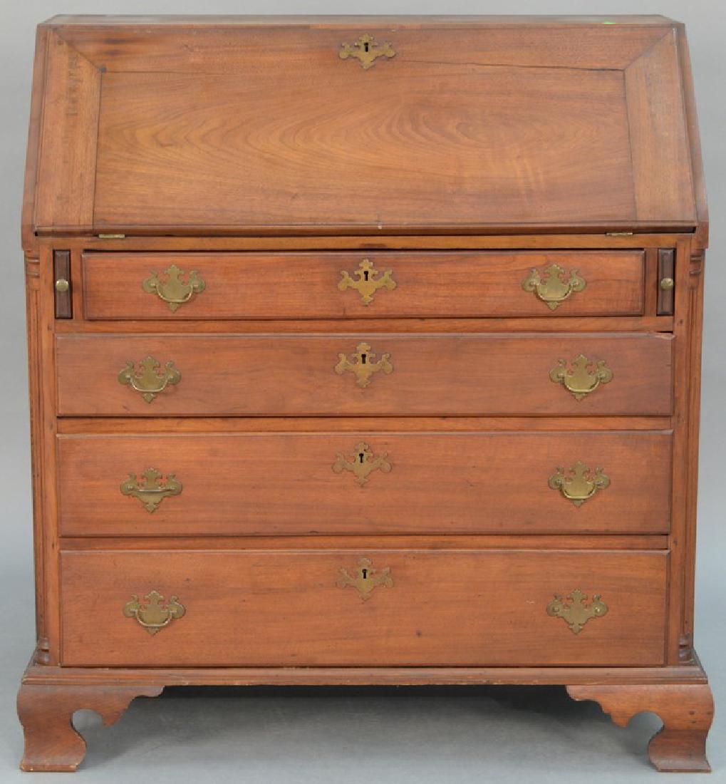 Chippendale walnut desk having slant lid over four (1 of 6)
