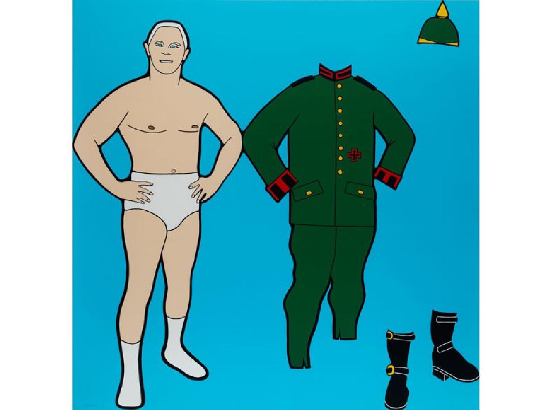 John Wesley: FRITZ, 1971 Siebdruck. 76,2 x 76,2 cm. Links unten signiert und datiert. Hinter Glas gerahmt. Aus der Mappe â€žPanoplyâ€œ. Gerahmt beschrieben. (10909830) (12)