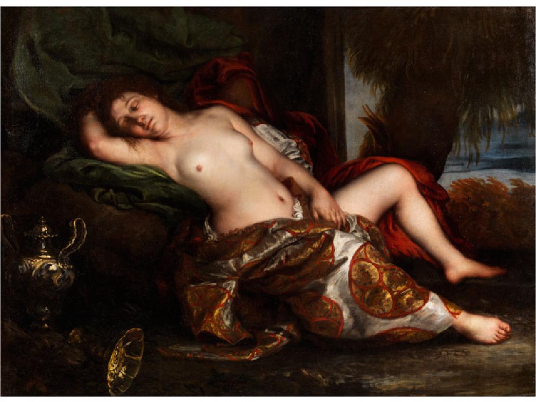 Claude Vignon, 1593 Tours – 1670 Paris, Umfeld: SCHLAFENDE NYMPHE Öl auf Leinwand. Altdoubliert. 95 x 130 cm. Ungerahmt. (1110765) (12)