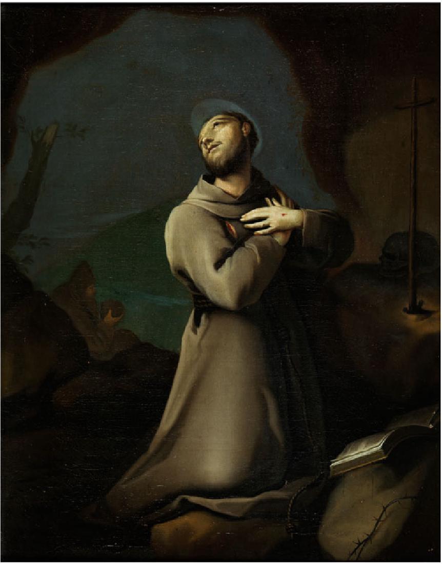 Maler Ende des 18. Jahrhunderts: HEILIGER FRANZ VON ASSISI Öl auf Leinwand. Wachsdoubliert. 49,5 x 39 cm. (1120297) (12)