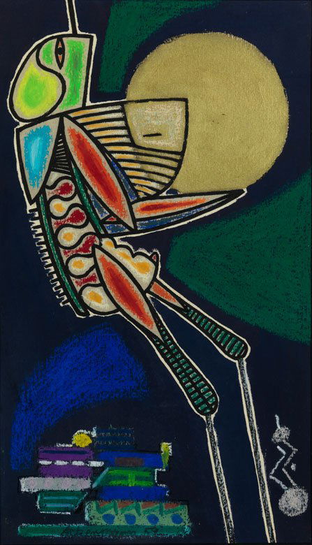 Max Ackermann: DAS INSEKT Mischtechnik auf Karton. ca. 35,5 x 21,2 cm. Verso monogrammiert und datiert â€ž31.12.59â€ sowie links unten signiert und datiert â€ž59â€. Im Passepartout, hinter Glas gerahmt