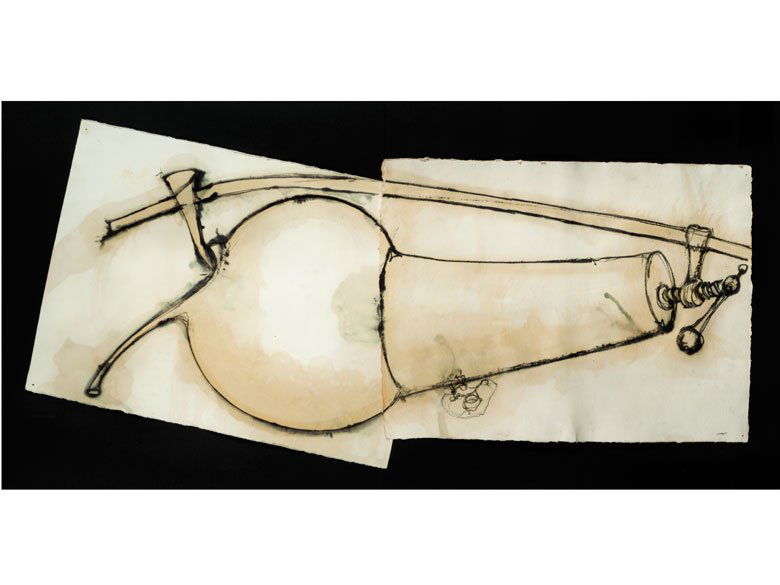 Gilberto Zorio, geb. 1944: OHNE TITEL, 1981 Tusche und Lackfarbe auf Karton. 73 x 147 cm. Rechts unten signiert und datiert. (10814923) (12)Gilberto Zorio,born 1944 UNTITLED, 1981Ink and lacquer on card.