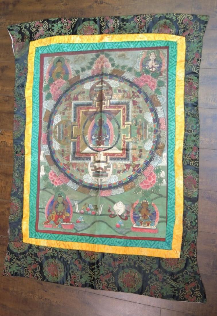 Tibetan Thangka Tapestry: Size: 31 1/4 x 40 1/4 in. Provenance: private Beverly Hills collection.