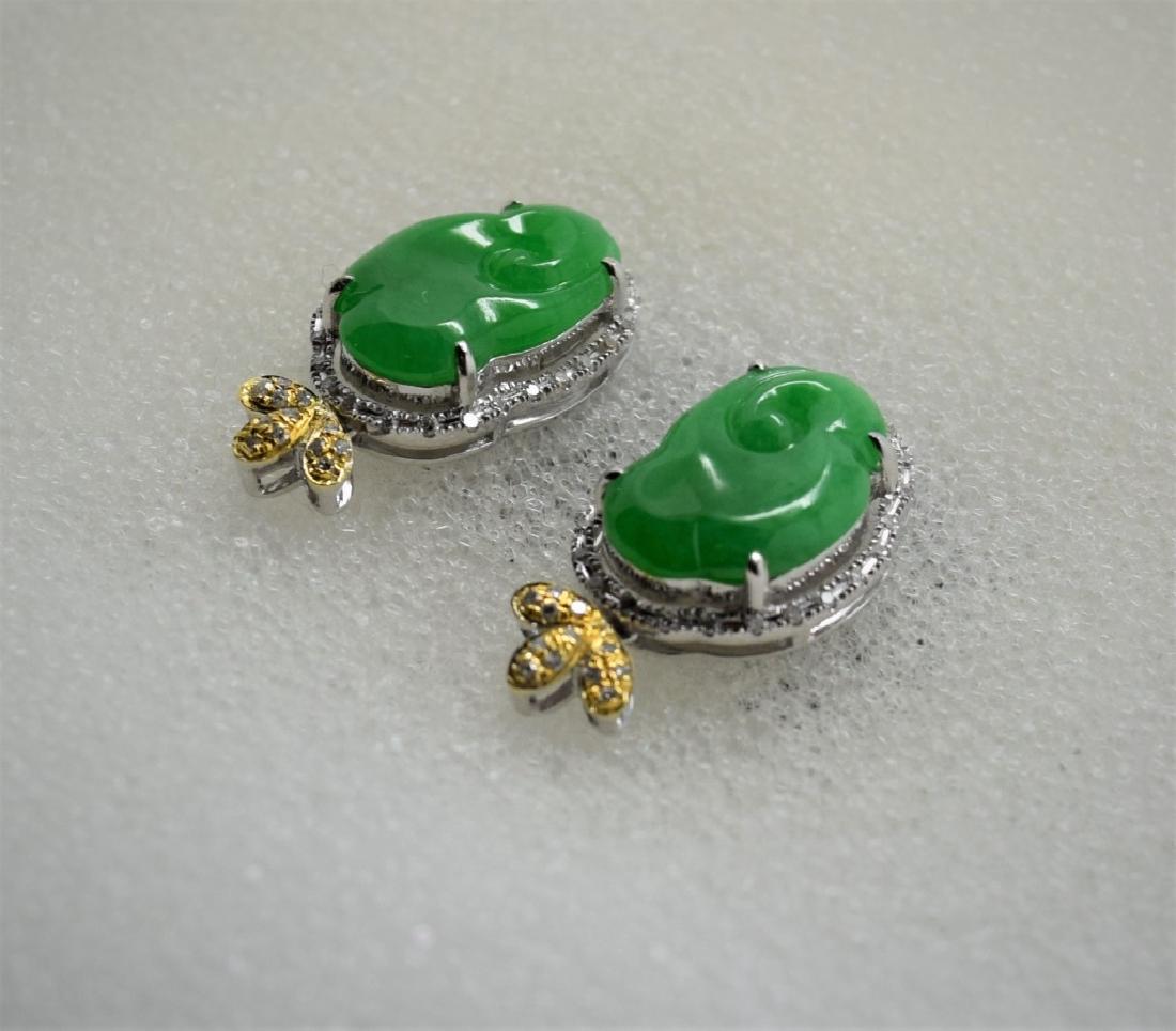 Carved Bright Green Jadeite Designer Earrings (1 of 7)