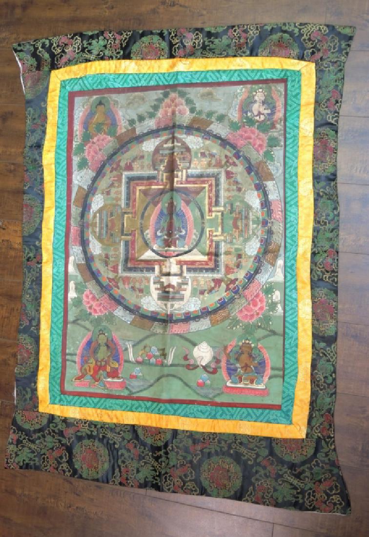 Tibetan Thangka Tapestry: Size: 31 1/4 x 40 1/4 in. Provenance: private Beverly Hills collection.