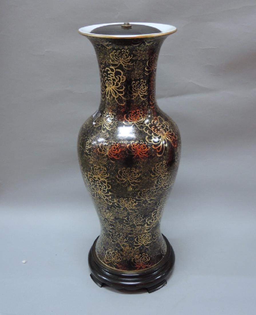Chinese Gilded Mirror Black Lamp Base Vase (1 of 1)