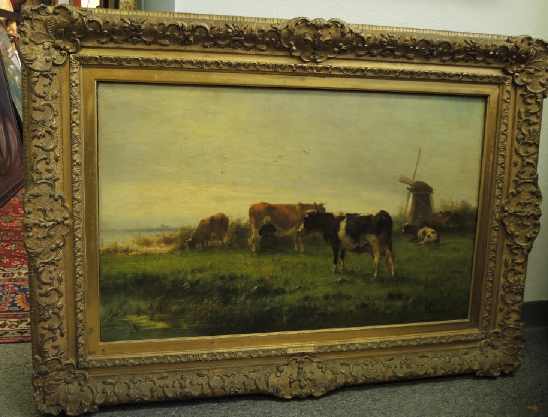 Cows in a Polder Landscape, Cornelis Westerbeek Jr: 36 1/2 x 23 in.