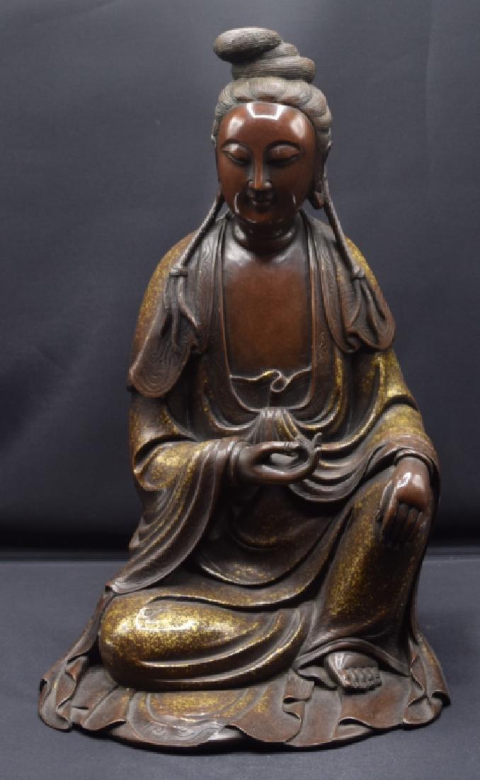Chinese Gold Splashed Bronze Guanyin Statue (1 of 6)