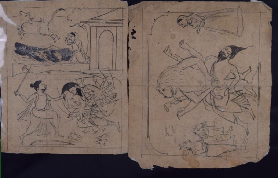 Four Pahari Indian Sketch Paintings (1 of 3)