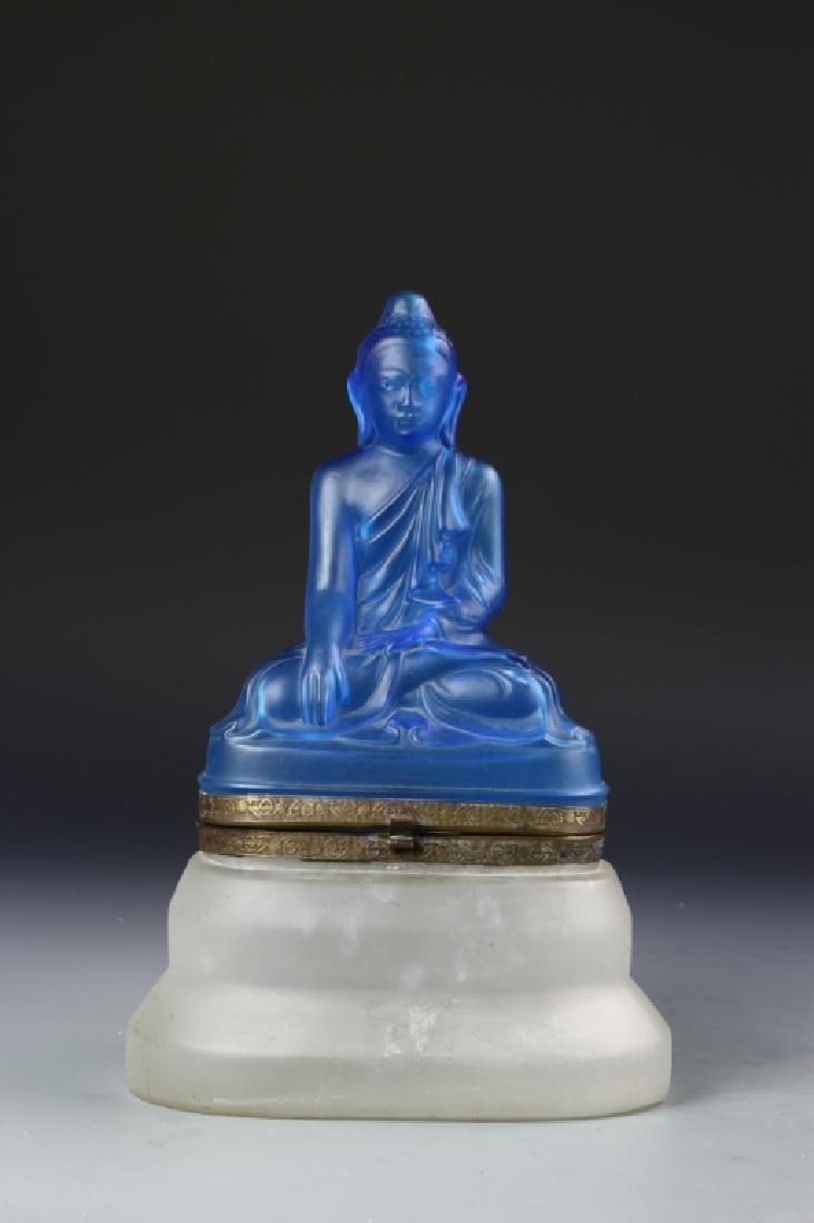 Chinese Blue Glass Buddha Statue (1 of 5)