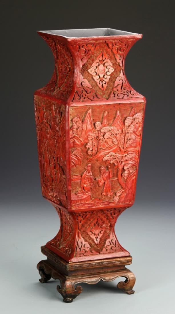 Chinese Cinnabar Square Vase (1 of 1)