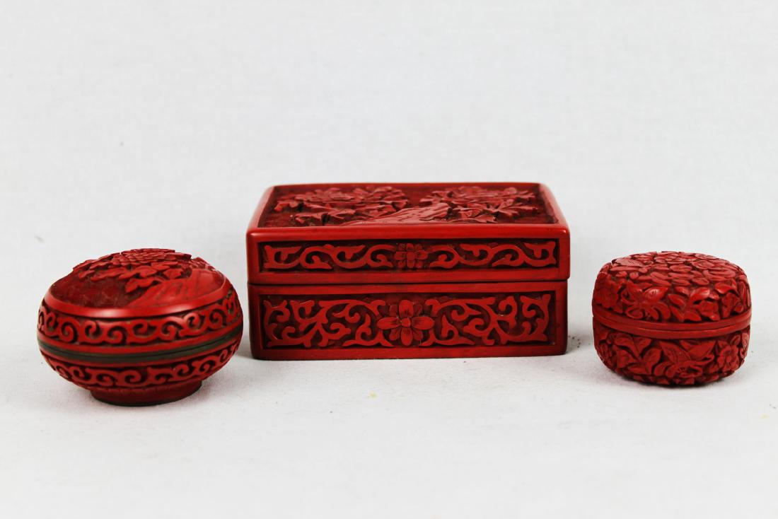 Three Chinese Cinnabar Lacquered Boxes (1 of 10)