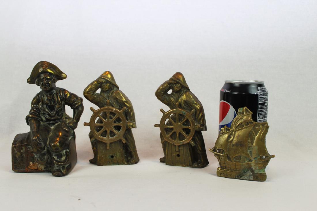 Brass Ships Wheels, Pirate on Chest and Ship.: H6'', 5.4''x3.8'', 3.2''x3''x3''