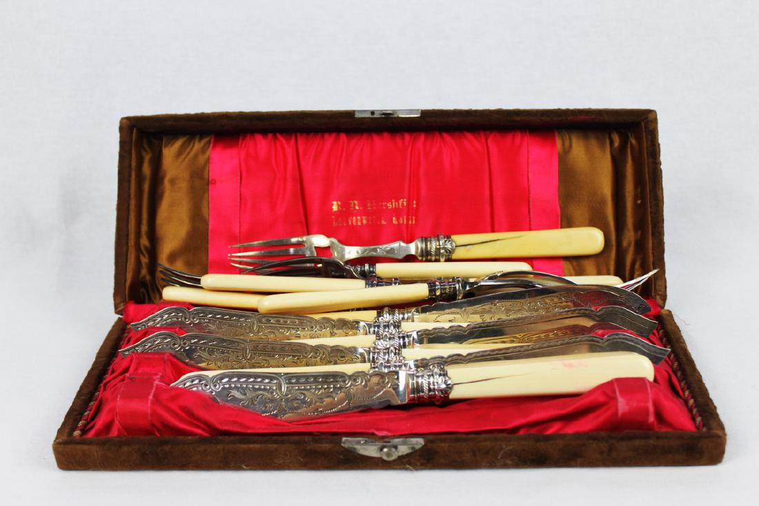 A Set of Silverwares: Six Knifes and Six forks. Box size11.5''x4.2''