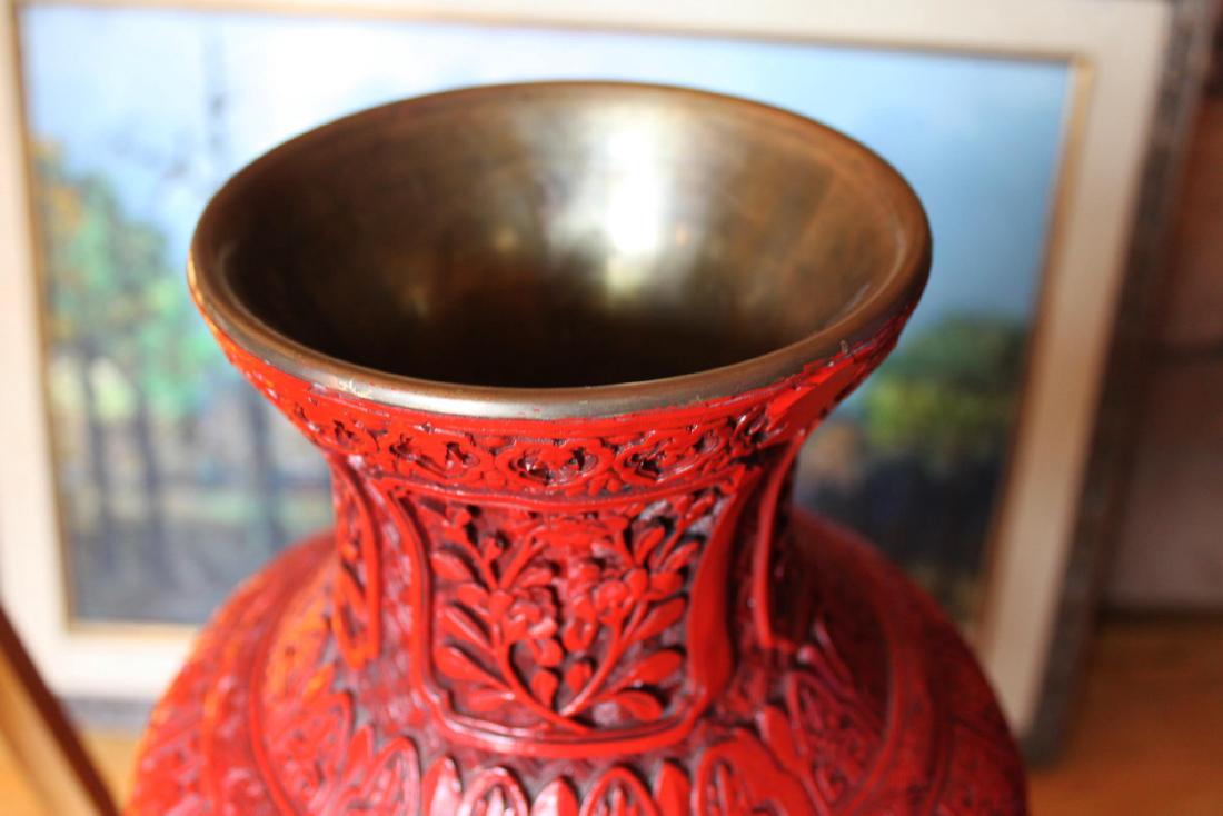 Chinese Hand Carved Cinnabar Lacquered Vase (1 of 11)
