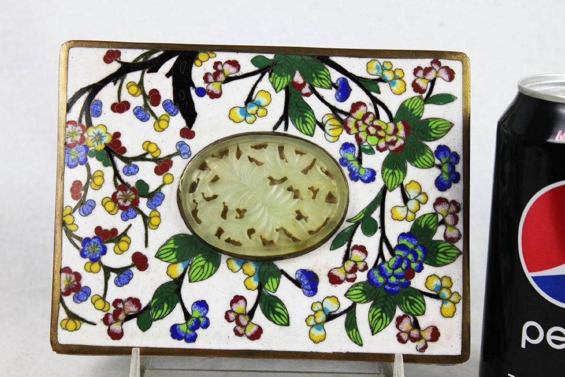 Antique Chinese Cloisonne Jewlery box w/ Jade on top (1 of 9)