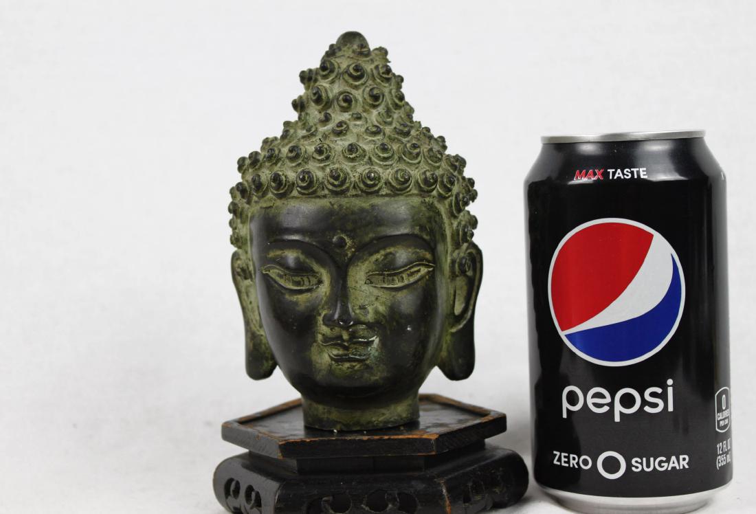 Antique Small Bronze Buddha Head Statue (1 of 10)
