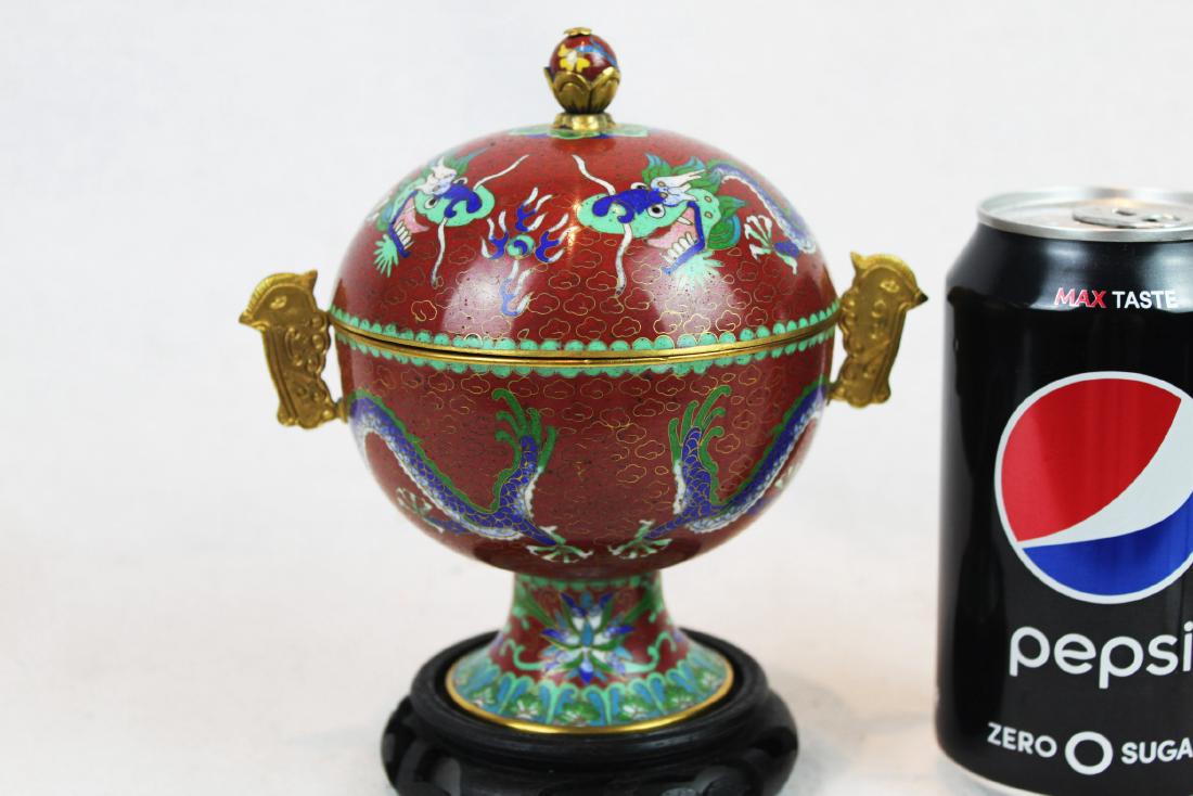 Chinese Cloisonne Bowl w/wood stand (1 of 8)
