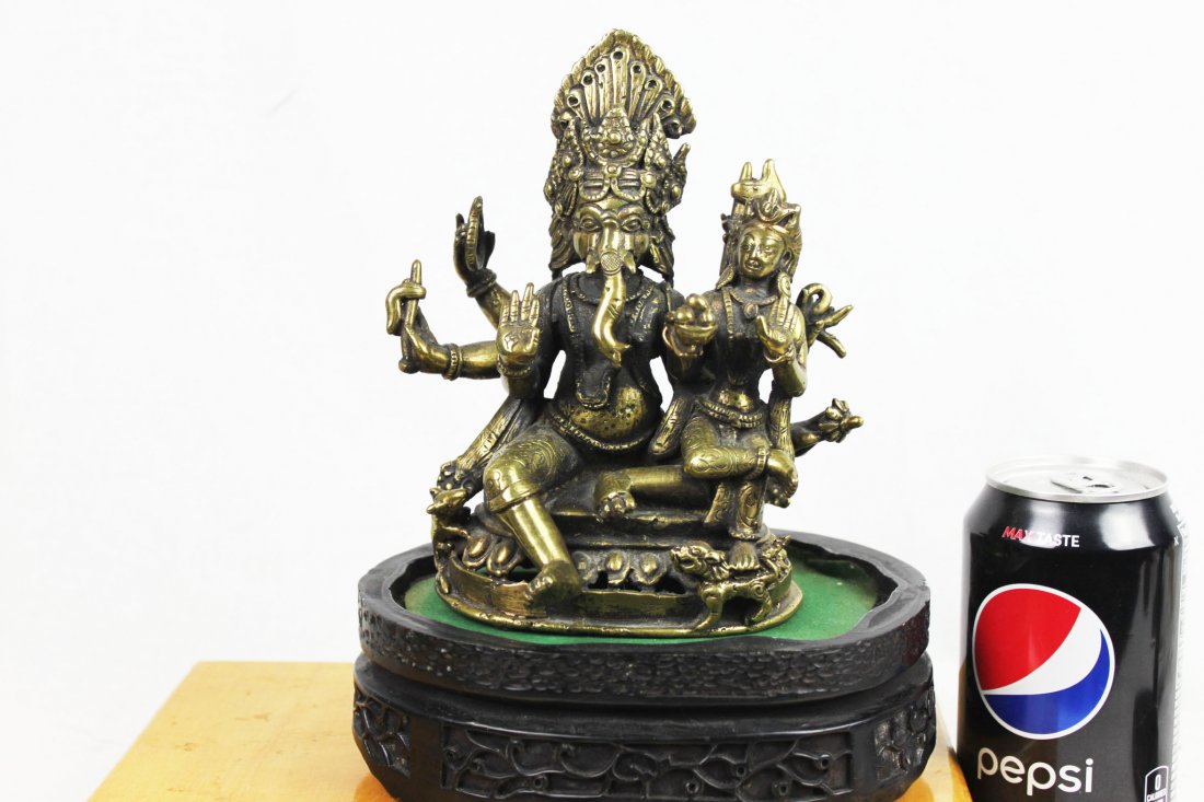 Antique Asian Bronze Statue w/Wood Stand (1 of 6)