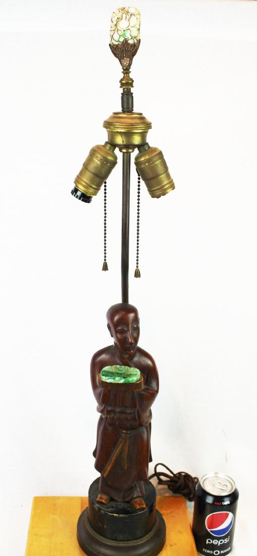 Antique Chinese Red Wood Statue Lamp (1 of 11)