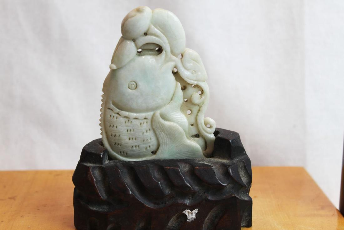 Antique Hand Carved Chinese Jade w/wood stand (1 of 4)