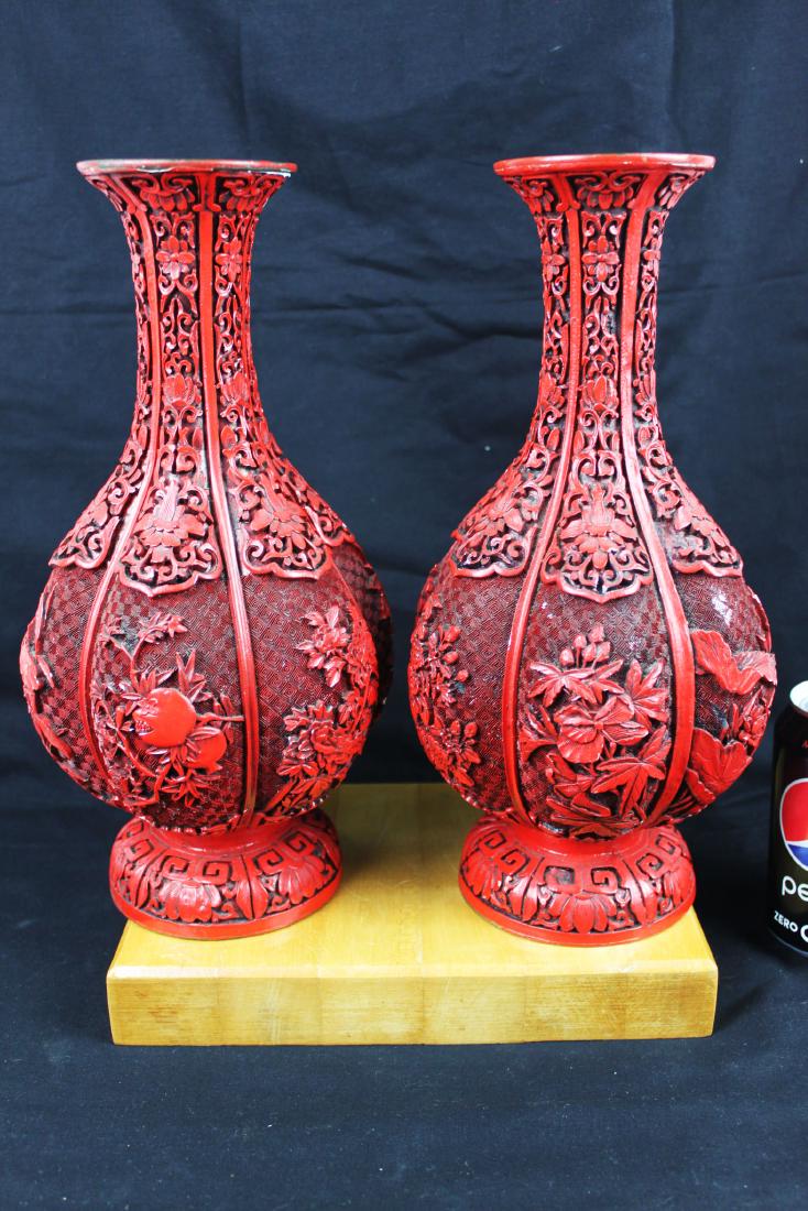 Chinese Carved Cinnabar Lacquered Bronze Vases (1 of 19)