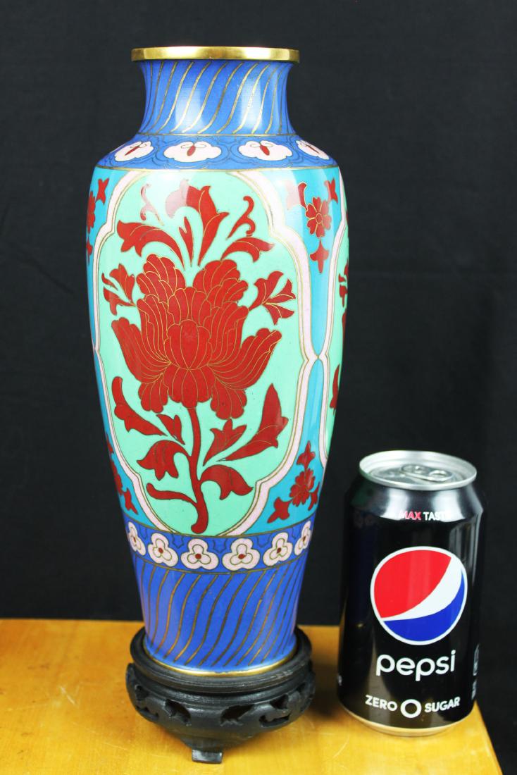 Antique Asian Cloisonne Vase w/wood stand (1 of 7)