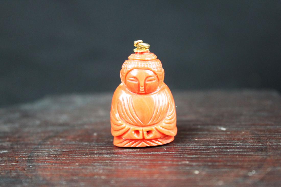 Hand Carved Red Coral Necklace Pendant (1 of 7)