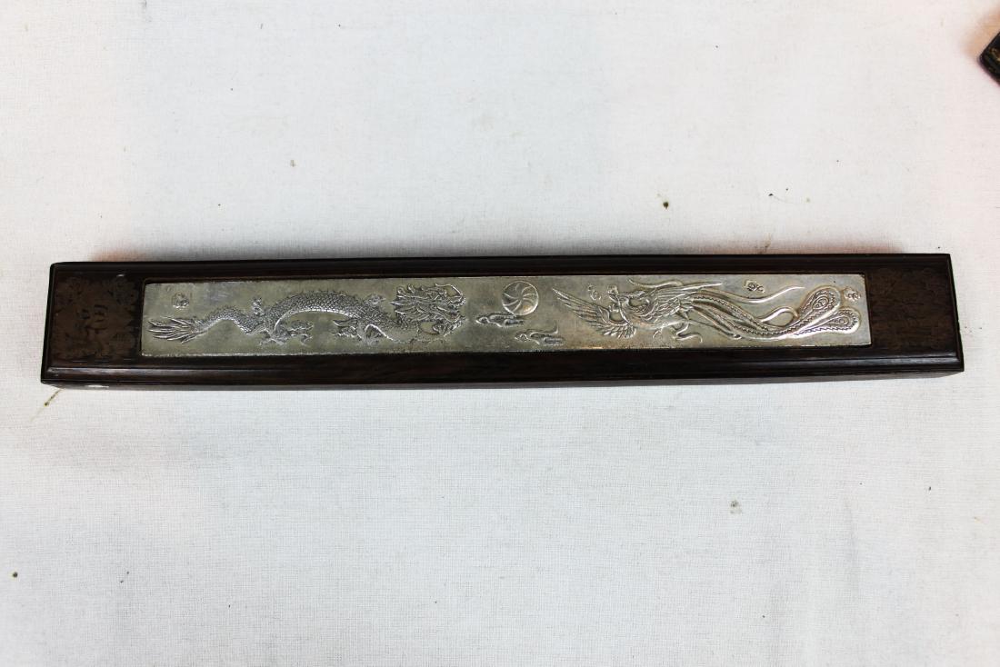 Antique Chinese Sterling Silver Bar in Redwood base (1 of 9)