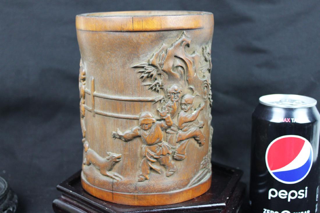 Antique Chinese Bamboo Pen Holder: 5''x6.5''