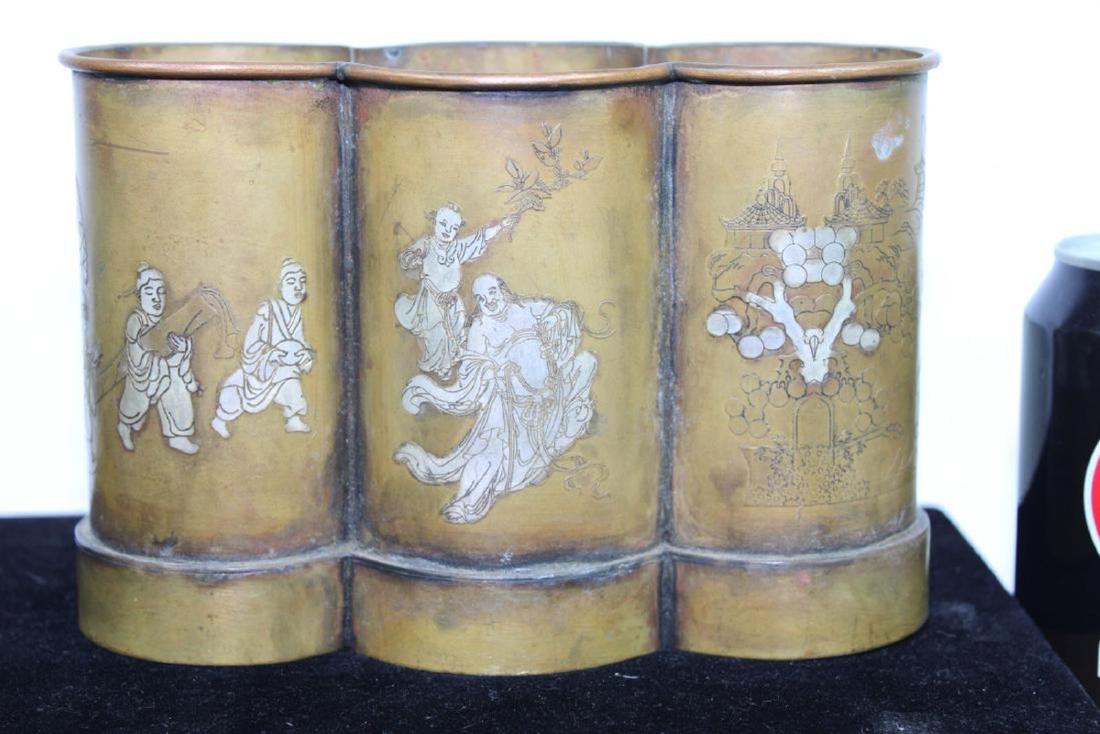 Antique Chinese Bronze Pen Holders: 7''x5''x3''.