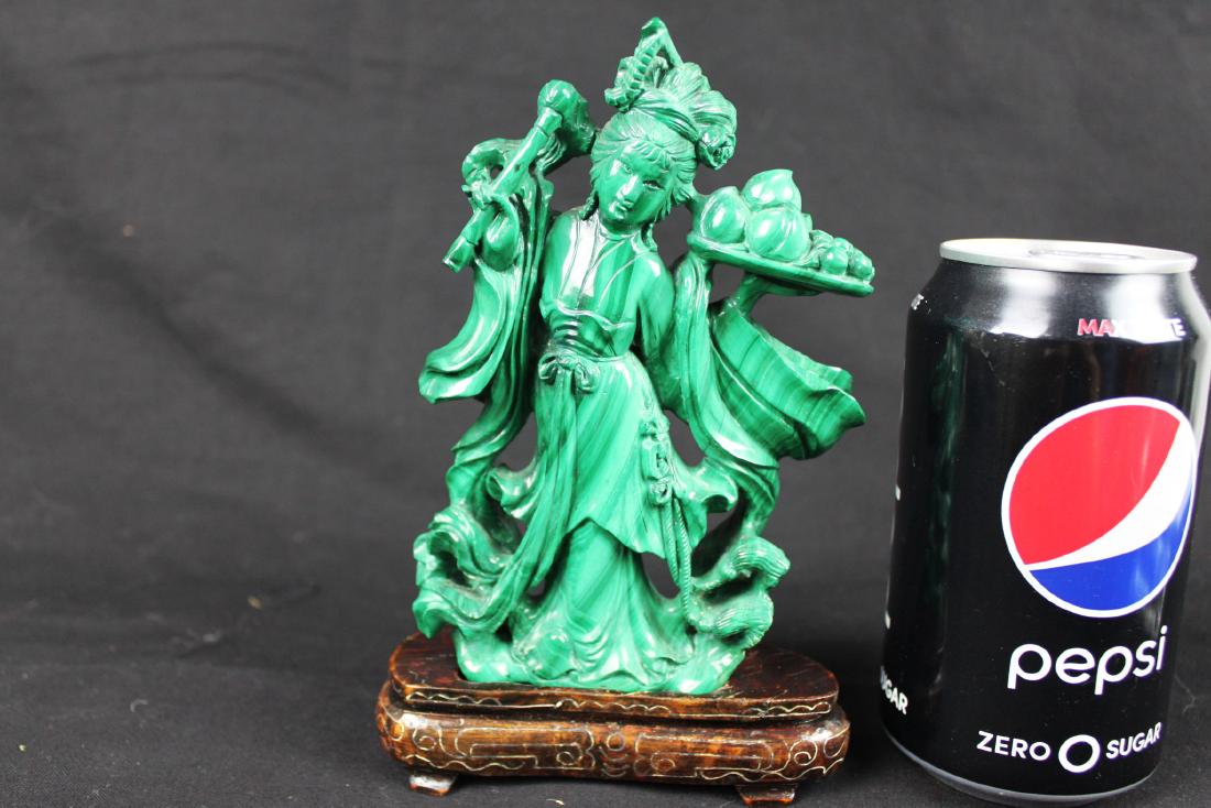 Hand Carved Chinese Malachite Stone Statue: 4''x6''x1''