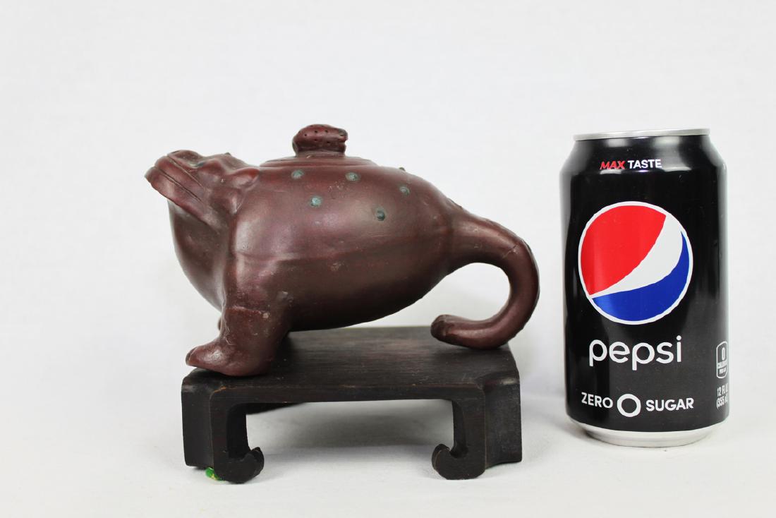Frog Shape Chinese Zisha Teapot with Wood Stand: Length 7'' height 4.5'', wide 4''