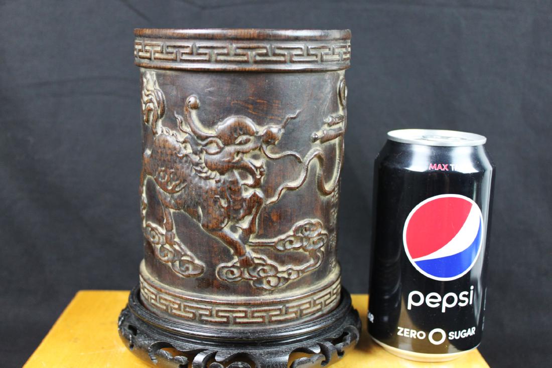 Antique Hand Carved Wood Pen Holder: 4.5''x6''