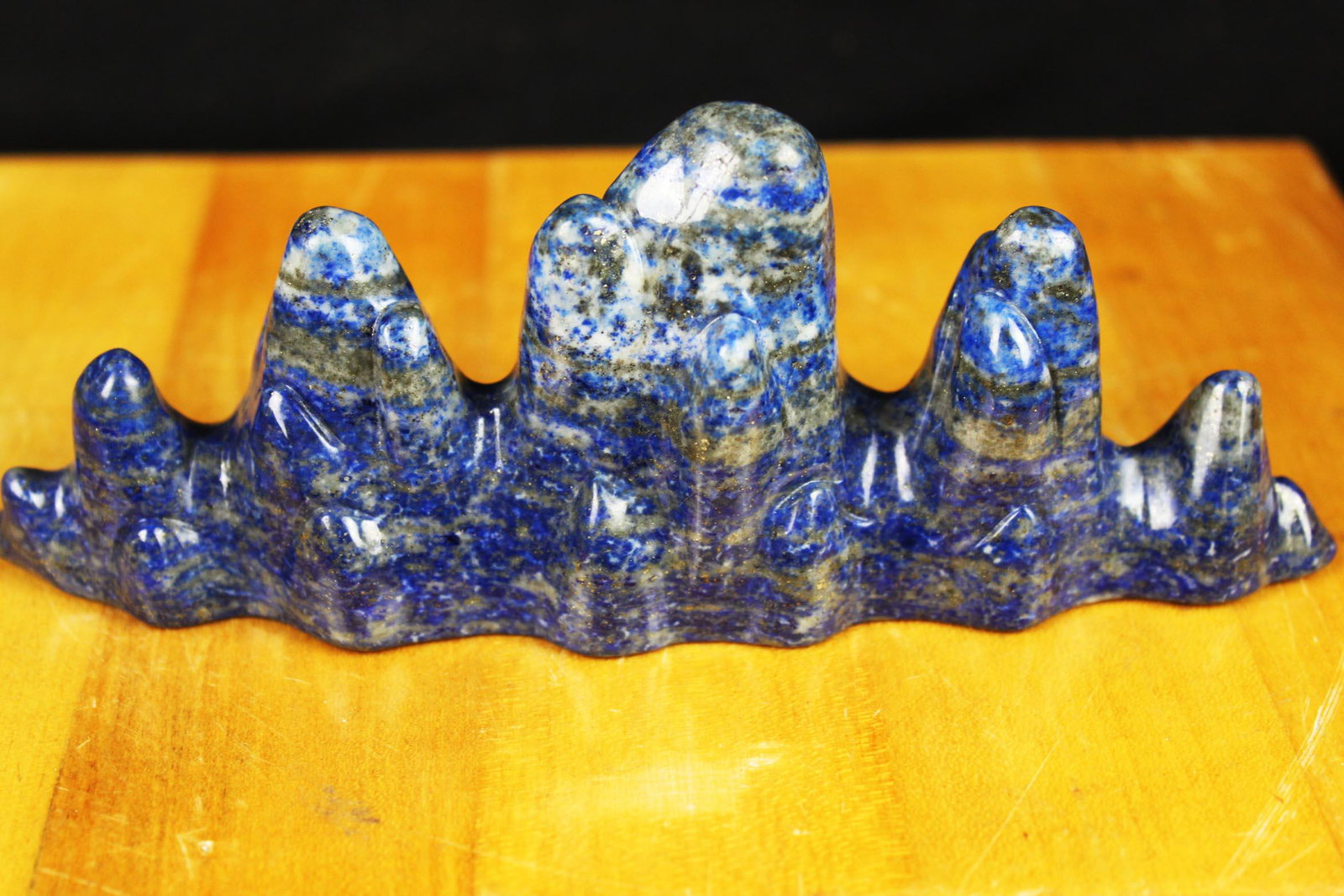 Hand Carved Lazurite Stone Brush Pen Holder: 6''x2.5''