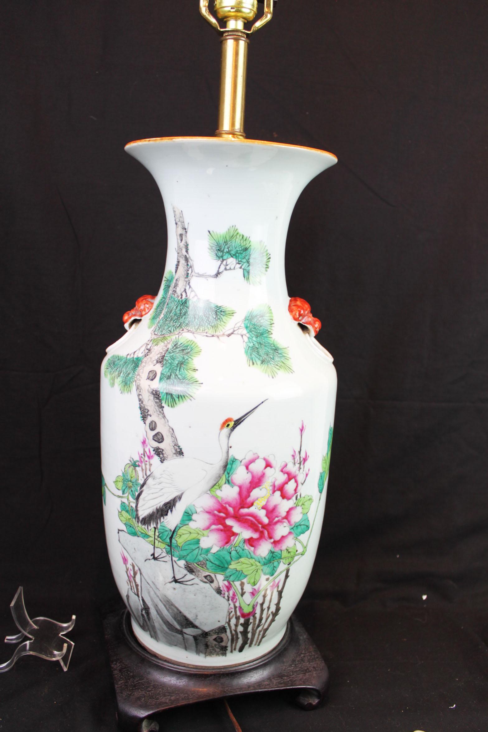Antique Chinese Porcelain Vase Lamp: 8''x17.5''