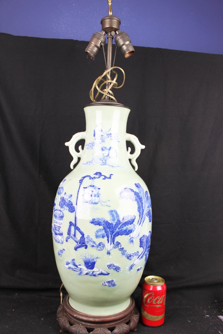 Antique Chinese Porcelain Lamp 1800s: 10''x37.5''. Vase 10''x21''