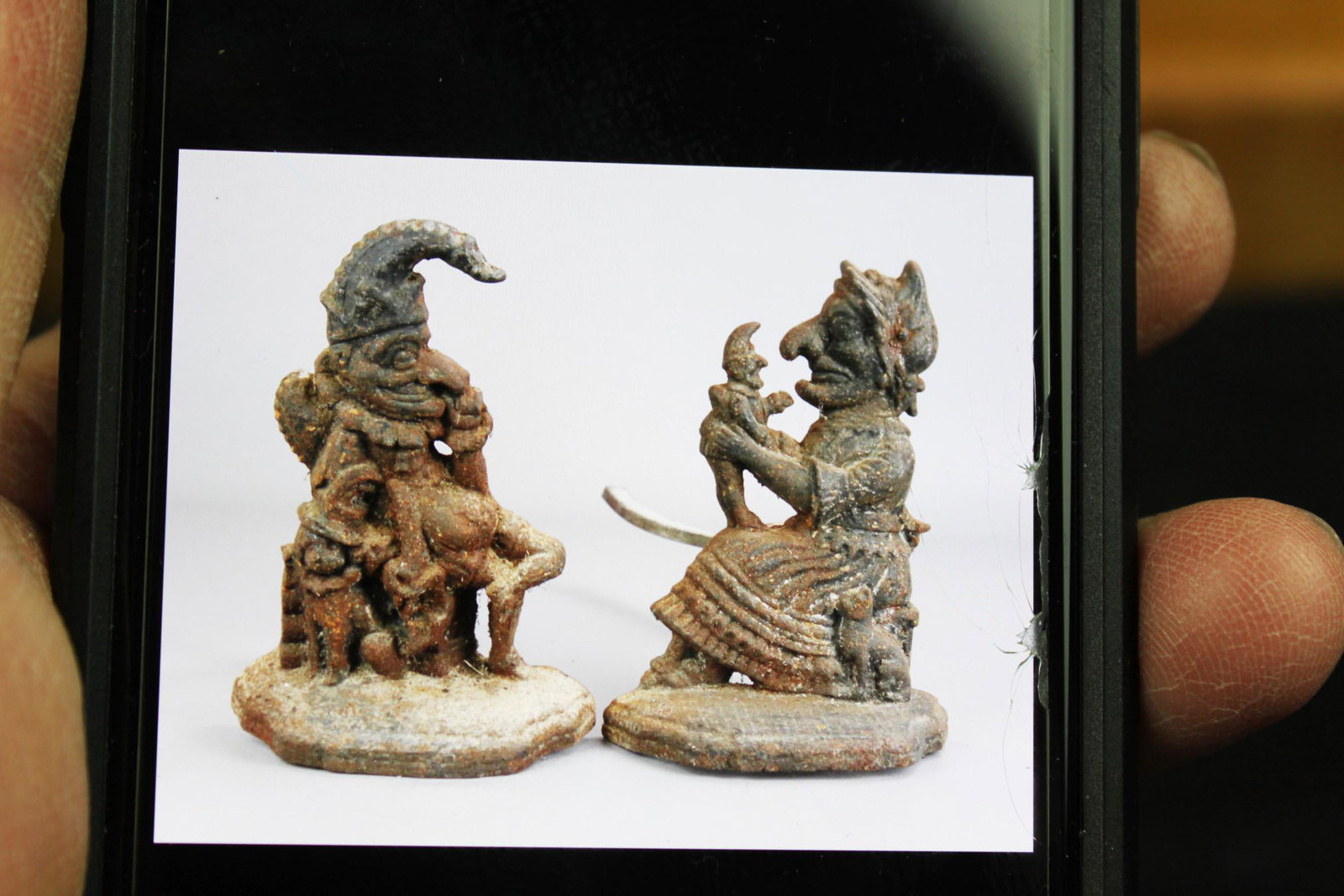 Antique 19th Punch and Judy Andirons, Cast Iron: Height 12''