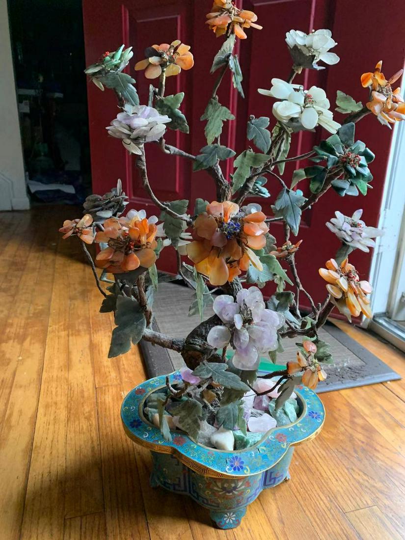 Antique Chinese Rose Quartz Tree In Cloisonne Planter (1 of 16)